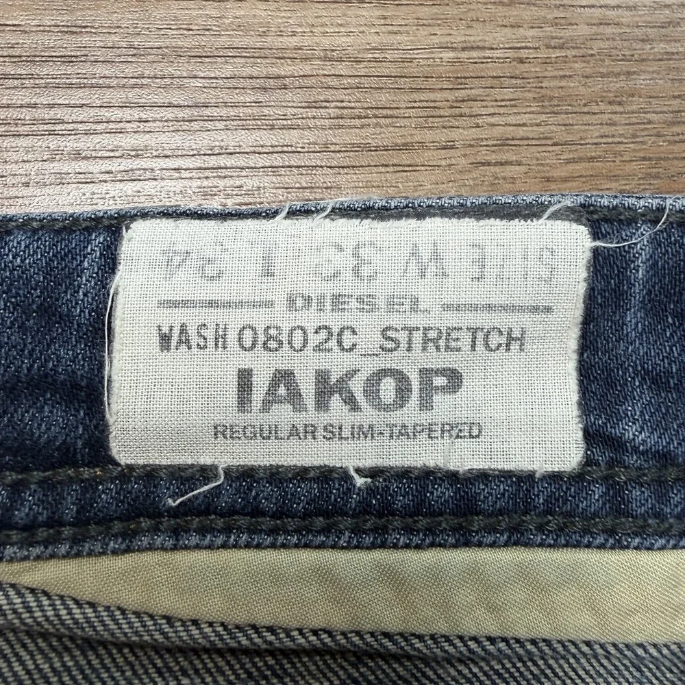 Diesel Iakop Jeans Men 33x34‎ Blue Regular Slim Tapered Stretch Distressed 0802C